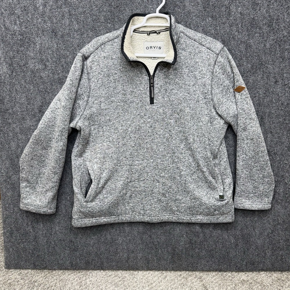 Orvis Sherpa Lined gray Pullover  shirt sweater 1/4 zip Men's size 2XL - Picture 3 of 7